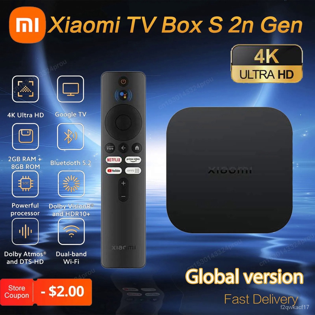 Original Global Xiaomi Mi TV Box S 2nd Gen 4K Android TV Ultra HD 2G 8G