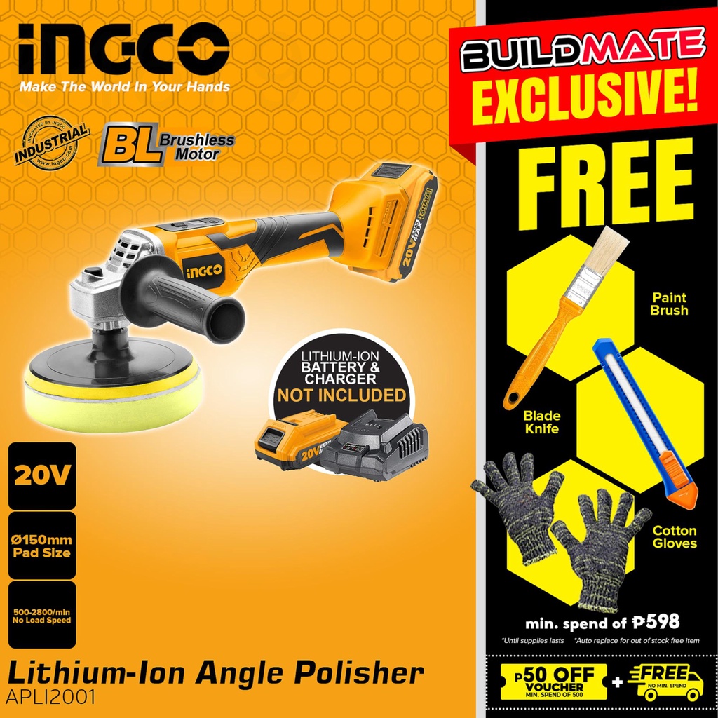S899 BUILDMATE Ingco BRUSHLESS LiIon Cordless Angle Polisher Buffing
