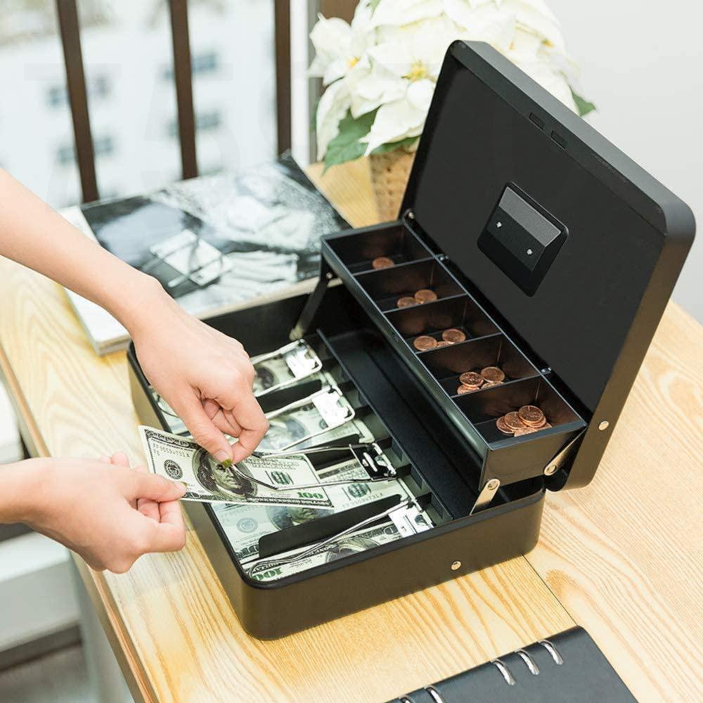 S788 JH.PH Cash Box with Money Tray and Key Lock Large Metal Money Safe