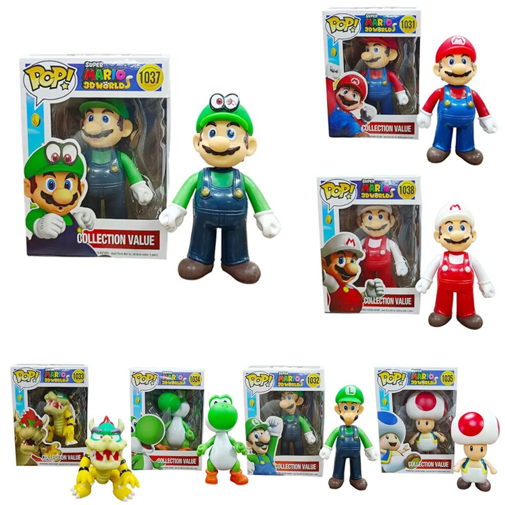 Funko pop Super Mario Bros PVC Action Figure Toys Dolls Model Set Luigi  Yoshi Donkey Kong Mushroom f