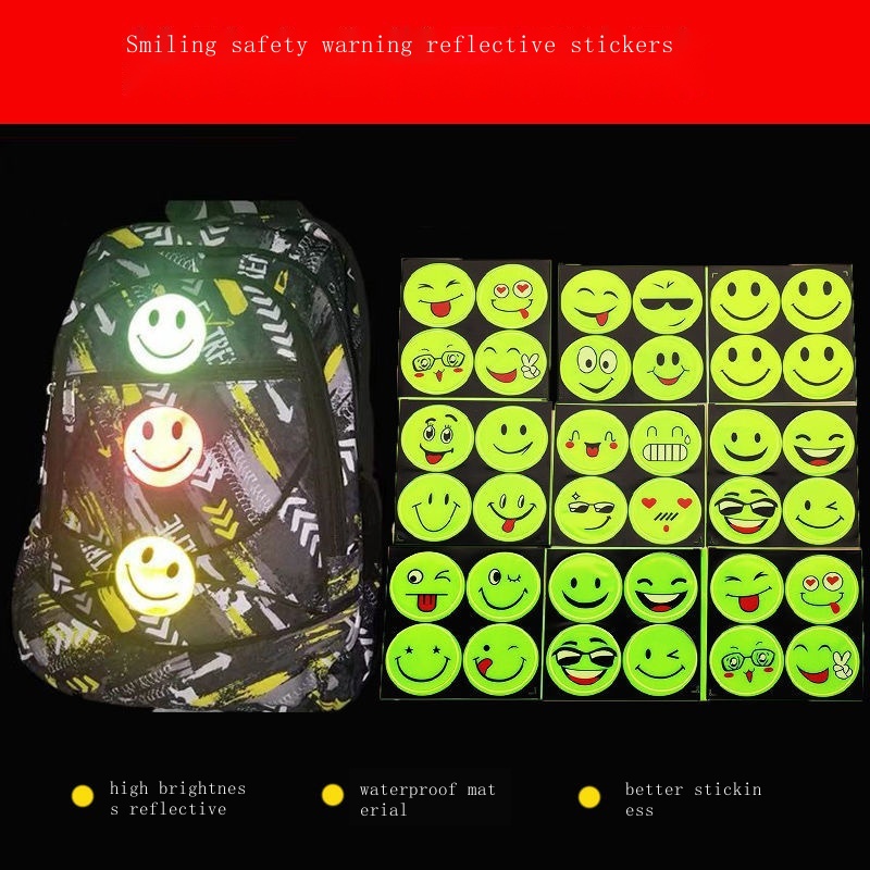 COD Smiley face reflective stickers student school bag waterproof night