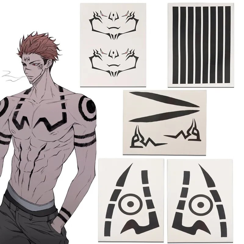 Anime Jujutsu Kaisen Ryomen Sukuna Full Body Tattoo Cosplay Waterproof ...