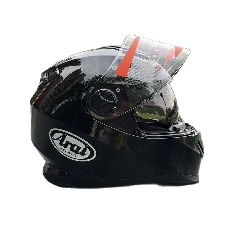 Bright Black Motorcycle Helmet Double Visor Full Face Helmet Inside