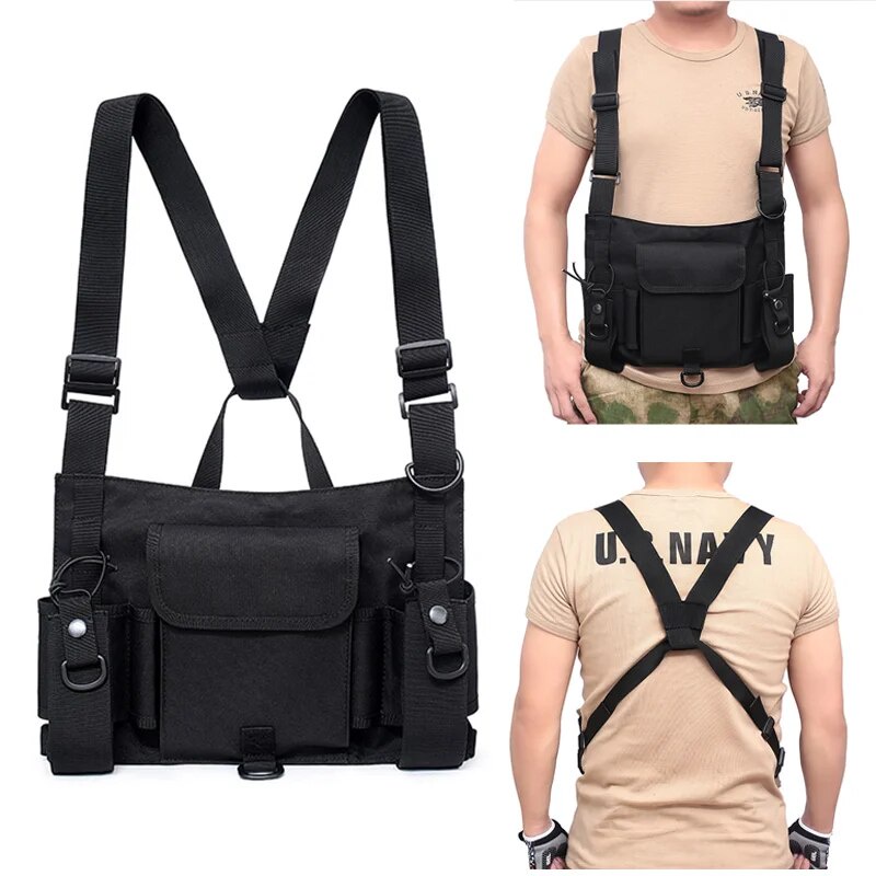 ☽Military Outdoor Tactical Chest Rig Vest Nylon Walkie-talkie Radio ...