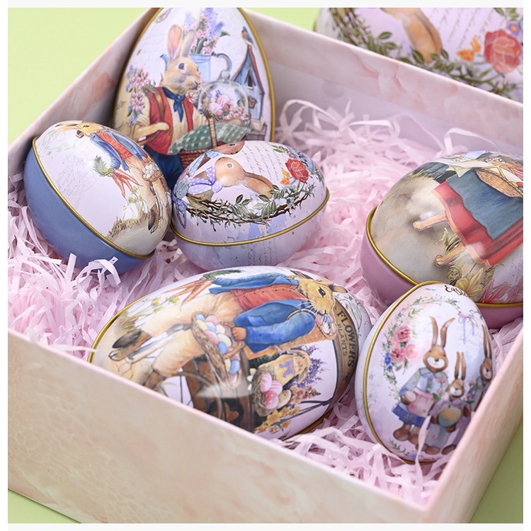 Metal Easter Egg Container Painted Easter Eggs Decoration Egg Tin Box
