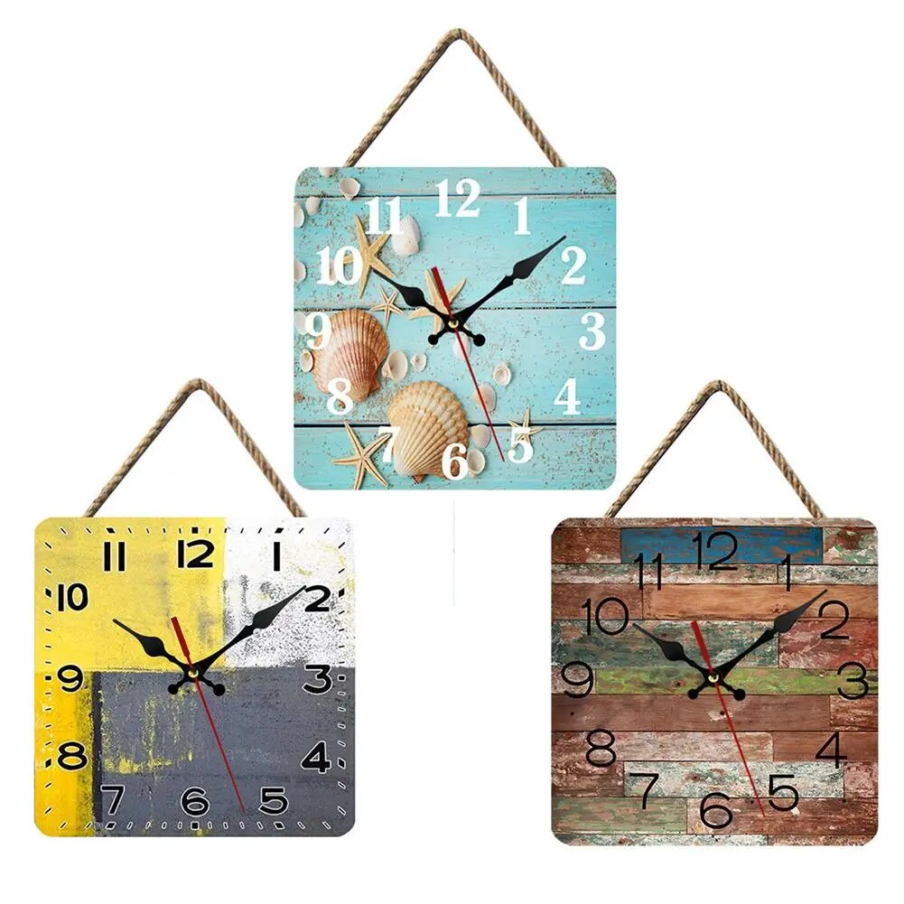 10 Inch Wooden Wall Clock Creative Retro Square Silent Hanging Clocks ...