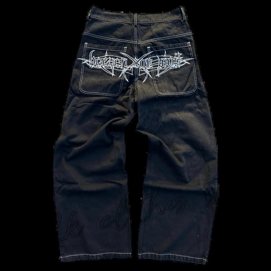 ▣Y2K Jeans Harajuku Retro Skull Graphic Baggy Jeans Black Pants Men's New  Punk Rock Hip Hop Gothic W