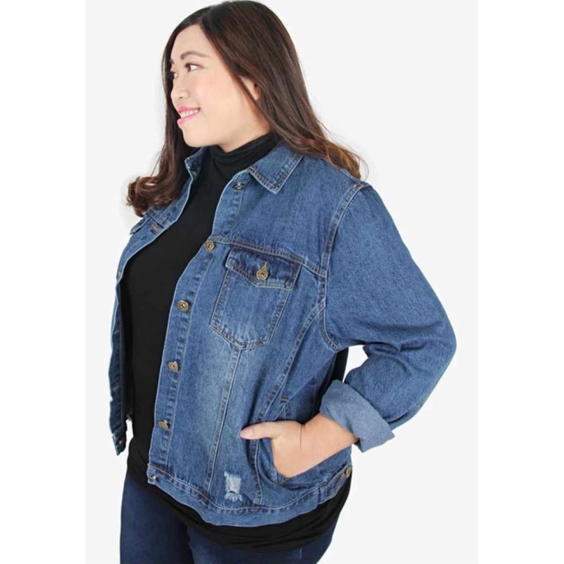 Plus size sale ripped denim jacket