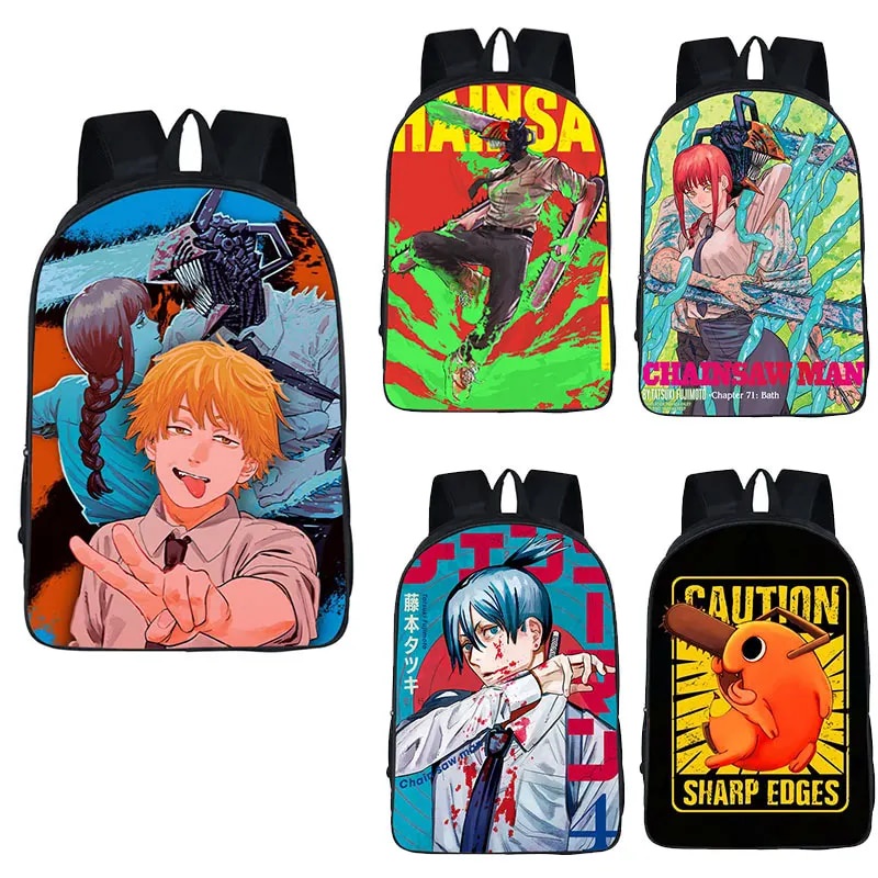 ☫Anime Japanese Chainsaw Man Backpack Women Men Cartoon Pochita Makima ...