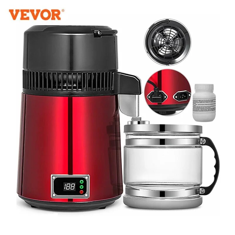 ☍VEVOR Portable Water Distiller 4L 750W Stainless Steel 110V US Plug Home Pure  Water Distiller ⚡】