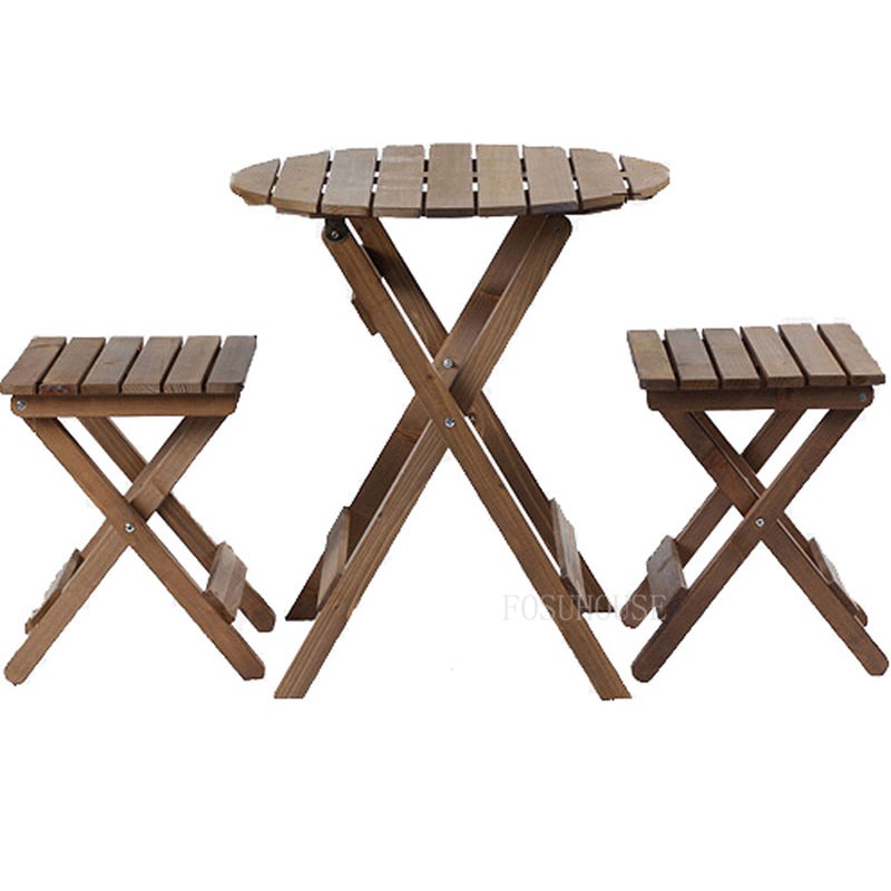 ☂Balcony Leisure Coffee Table Chair Set Solid Wood Foldable Coffee