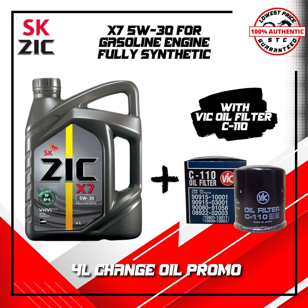 SK ZIC 4 Liters X7 5W30 For GASOLINE Engine with C-110 Vic Oil Filter ...