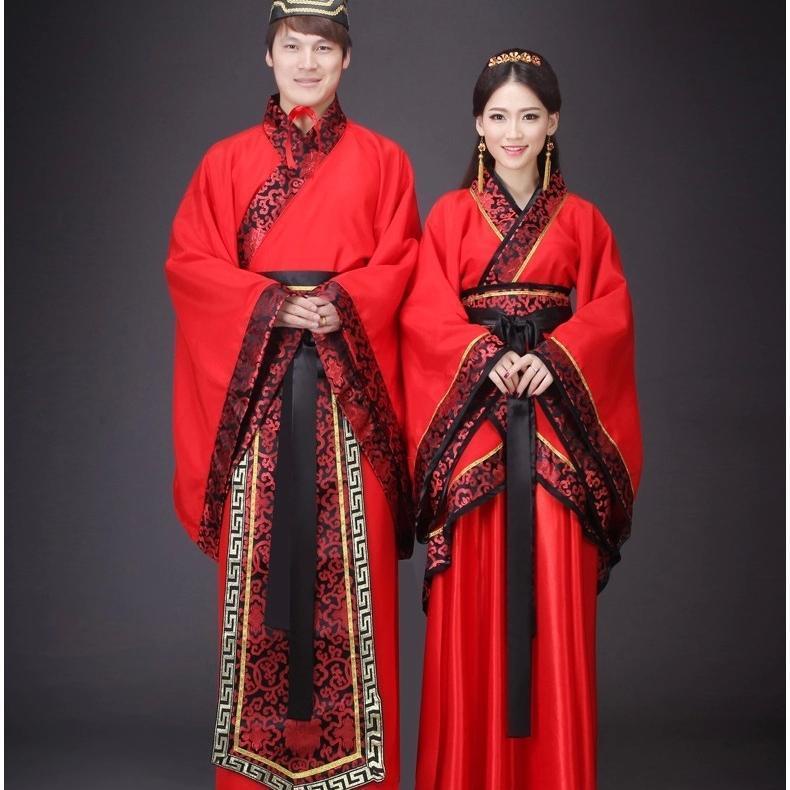 New ancient costume Chinese Han style wedding dress red bride and groom ...