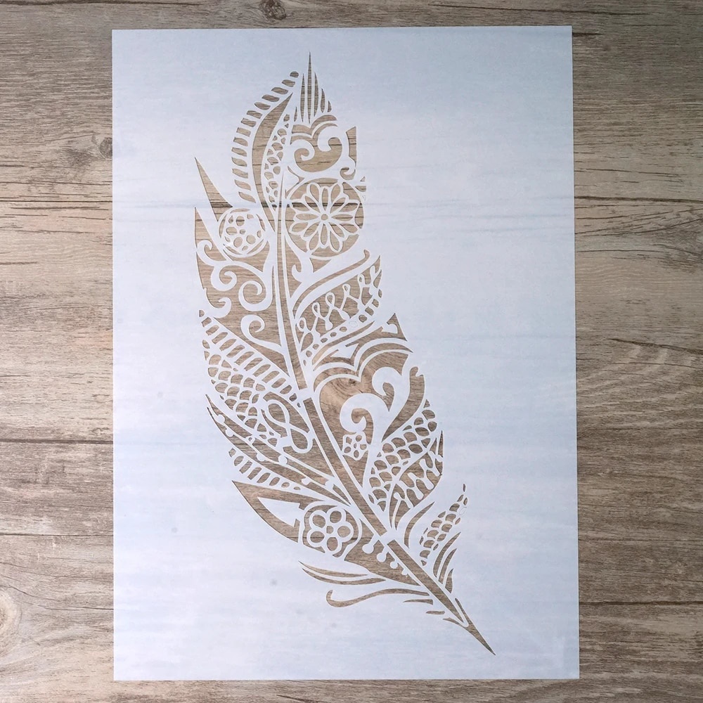 A4 Size DIY Craft Layering Mandala Feather Stencil For Wall Painting ...