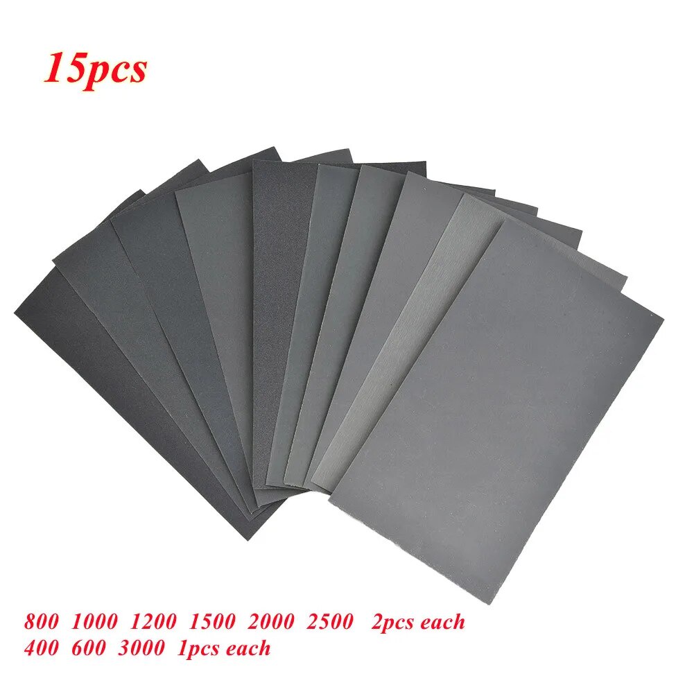 ☢15Pcs Grit Wet Dry Use Sandpaper Car Surface Sand Paper For Ceramic