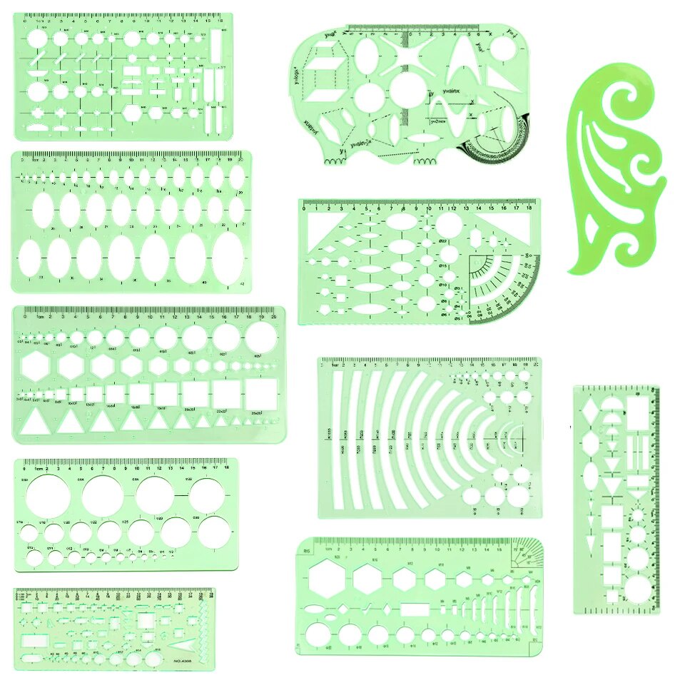 LMDZ 11Pcs Geometric Drawings Templates Measuring Rulers Plastic ...
