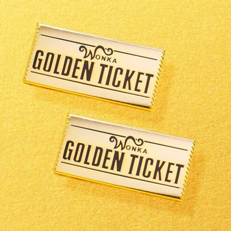 ⋚Cartoon Movie Willy Wonka Golden Ticket Enamel Brooch Pin Lapel Hard ...