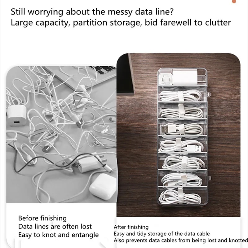 Data Line Box Transparent Plastic Cable Storage Storage Container Desk ...