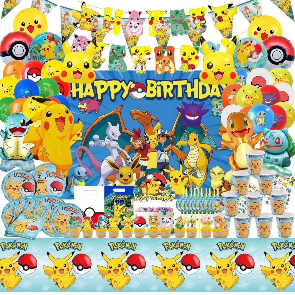 Pokemon Birthday Party Decorations Pikachu Balloons Paper Tableware