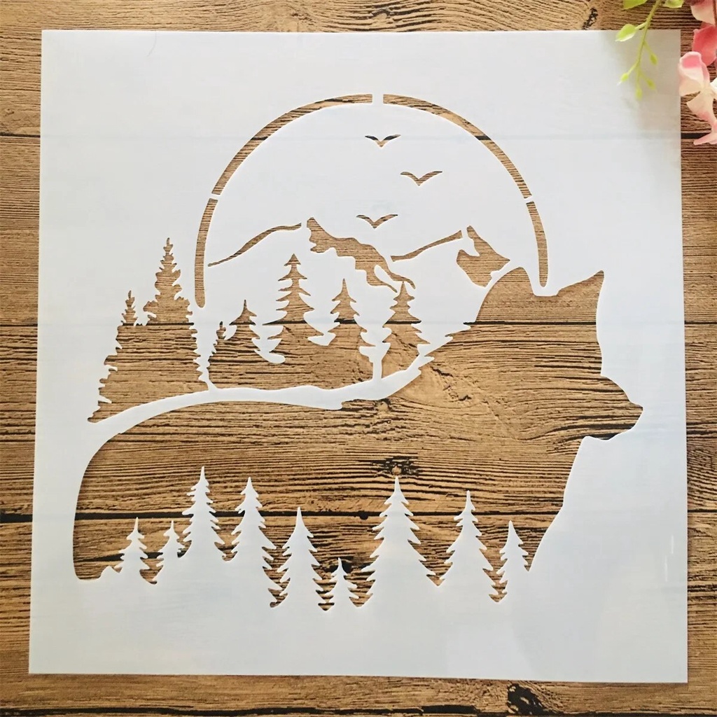3030cm Big Wolf Forest Moon DIY Layering Stencils Wall Painting ...
