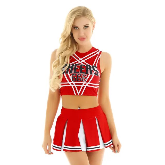 15z 2Pcs Women Adult Cheerleading Uniform Cheerleader Cosplay Costume ...