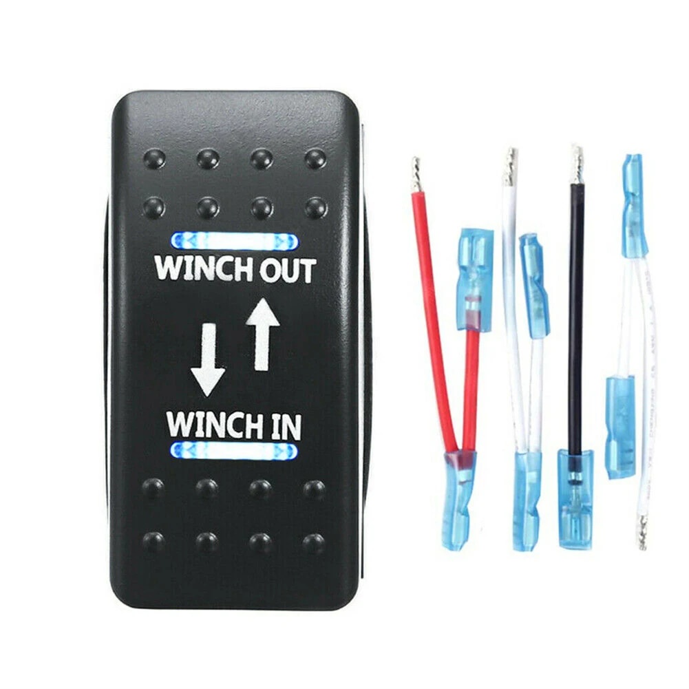 Winch In/Out Rocker Switch 7Pin Blue LED Rocker Toggle Switch 12V24V