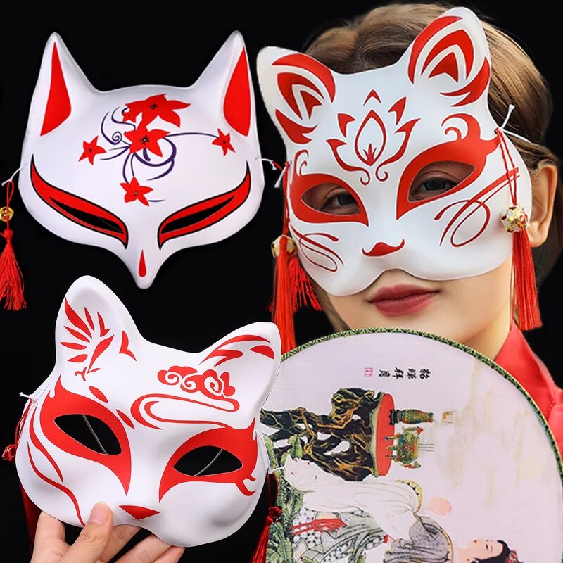 Japanese Anime Foxes Mask Japanese Cosplay Rave Anime Demon Slayer Half ...