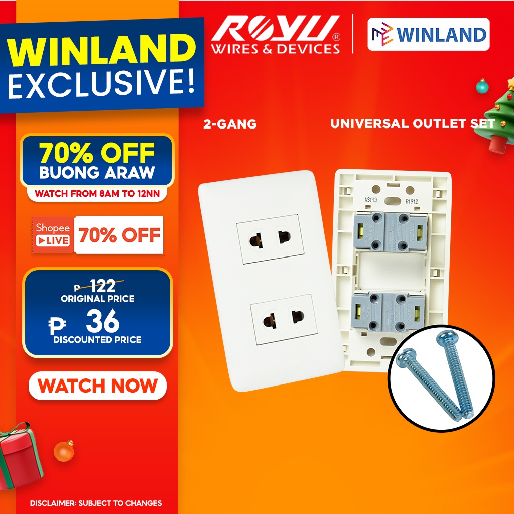 Royu by Winland Super Wide Series 2-Gang Universal Outlet Set (15A ...