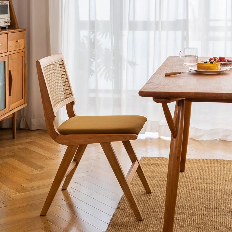 335 JOYLIVE Rattan Dining Chair White Wax Wood Solid Wood Chair