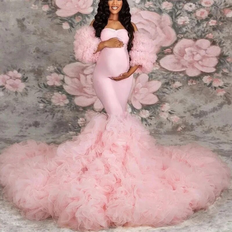 Extra Puffy Mermaid Maternity Robes for Photo Shoot Tiered Ruffles ...