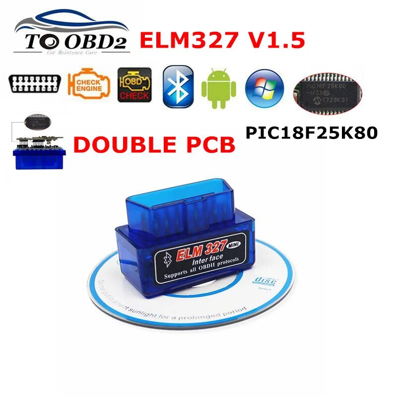 01i Double PCB PIC18F25K80 V1.5 Super Mini ELM327 Bluetooth ELM 327 ...