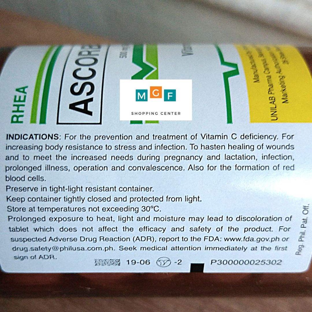 Rhea Ascorbic Acid/Vitamin C 500mg (100 Tablets) Shopee Philippines