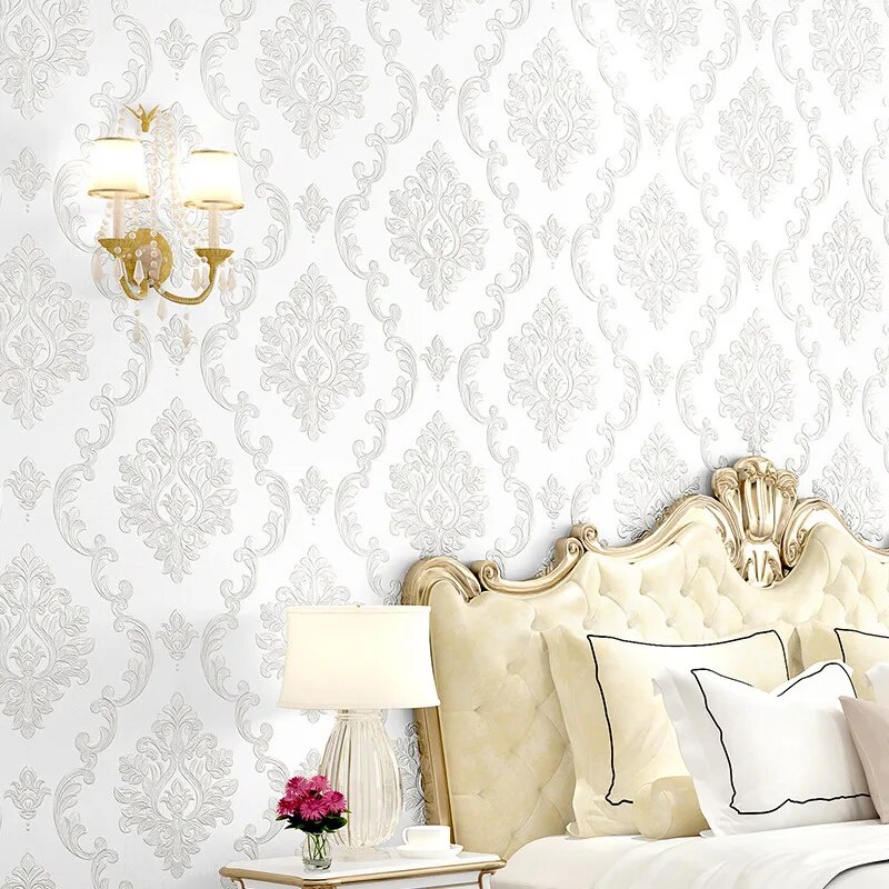 76L Gold Beige Damascus Wallpaper Floral Victorian Damask Embossed