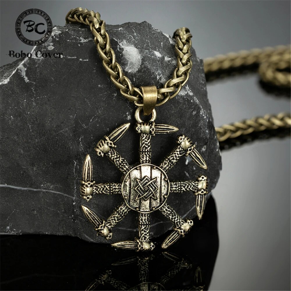 Punk Norse Pagan Runes Sun Dagger Amulet Necklace Men's Viking Slavic ...