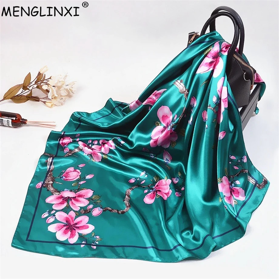 384 2023 Wintersweet Floral Women Silk Scarf Large Square Scarves