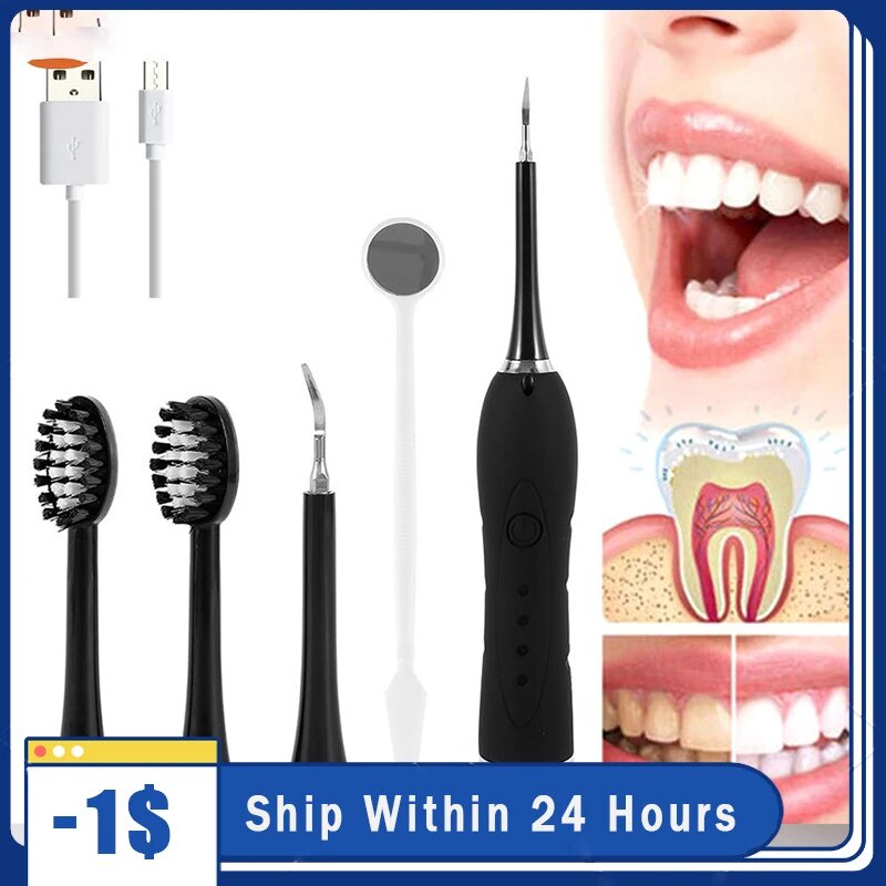 07L Black Electric Ultrasonic Dental Scaler Tooth Calculus Tool Sonic Remover Stains Tartar Pl