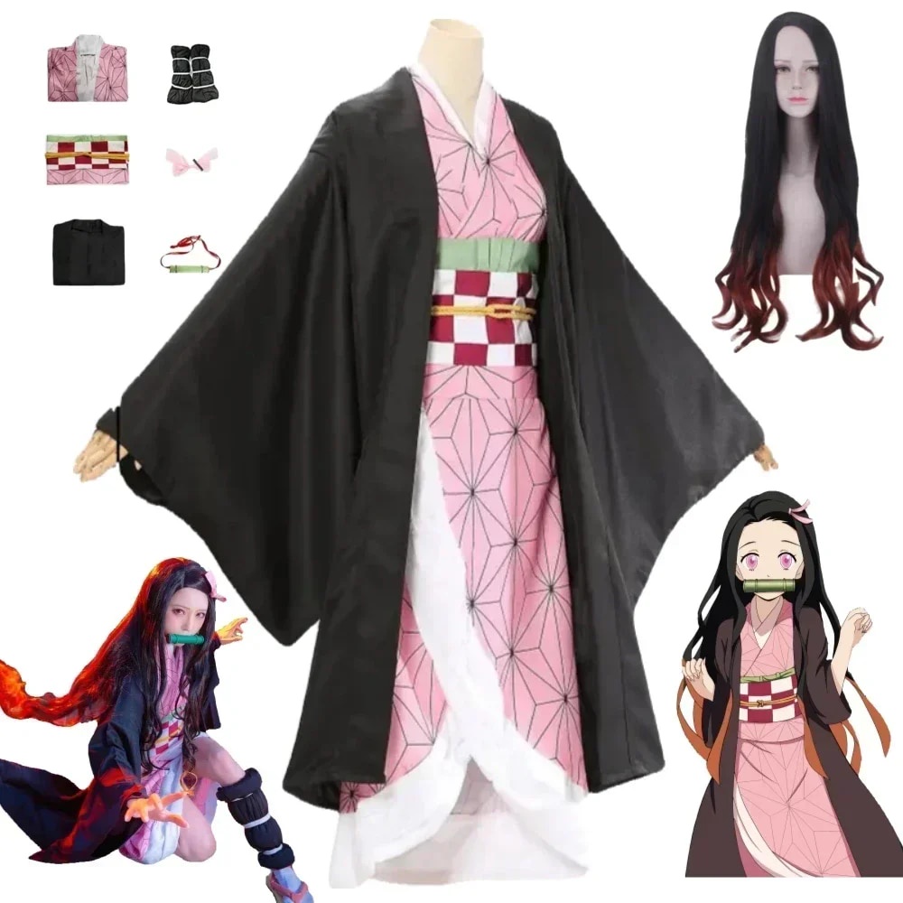 ۩Kamado Nezuko Cosplay Costume Anime Kimono Kamado Nezuko Wig Uniform ...