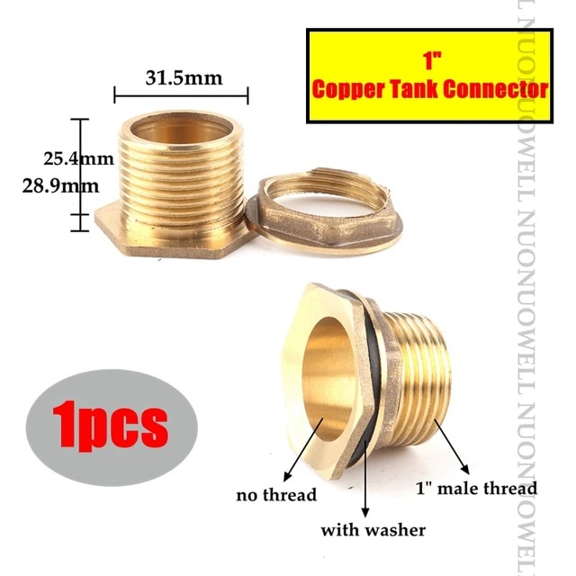 24m 1pcs Copper Water Tank Connector 3/4 1 Male Brass Pipe Single Loose ...