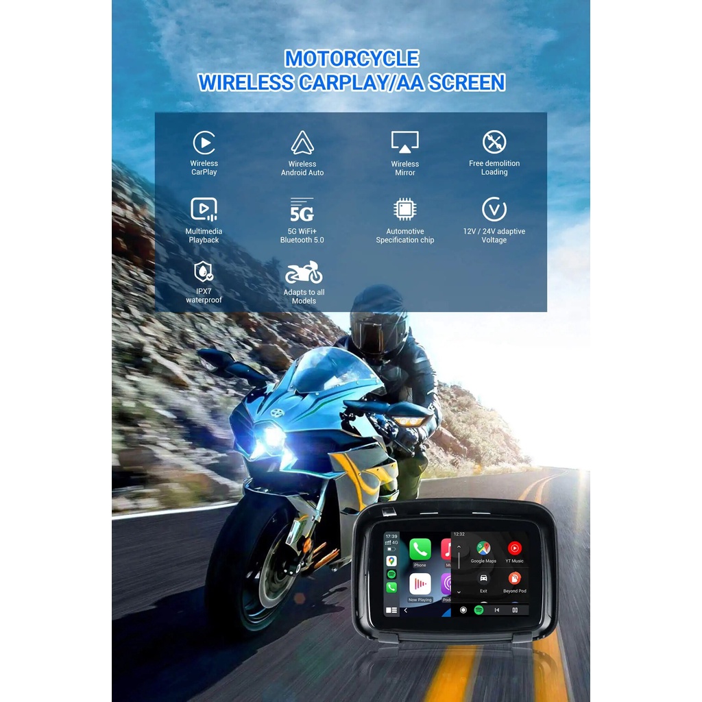 Ottocast CarPlay Lite C5 Motorcycle GPS Wireless Carplay Android Auto