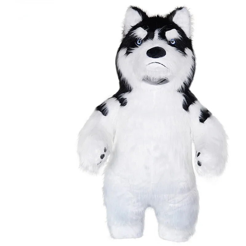 Husky Dog Fursuit Inflatable Halloween Long Fur Mascot Costume white ...