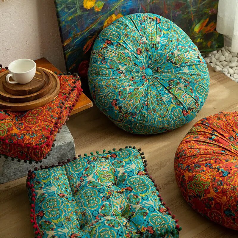 New Boho Seat Cushion Cotton Linen Fabric Floor Cushion Home Mat Large