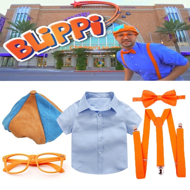 Blippi Glasses Hat Costume Dress Up Bowtie Suspenders Shirt Adult Child ...