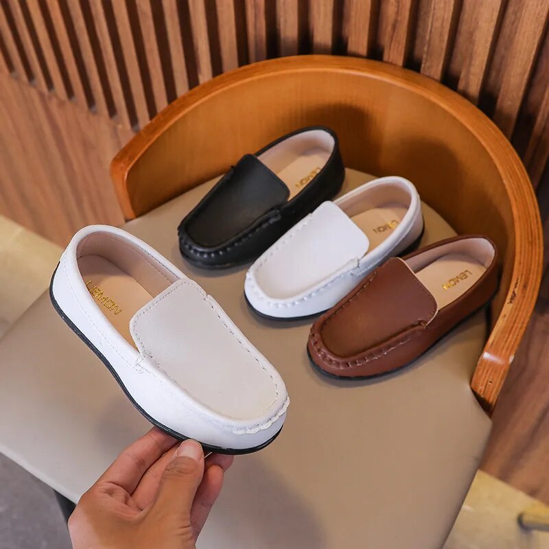 Luxury Designer Shoes for Boys Kids Slip on Black Brown White Boat Shoes Children Boy PU Leather Sne