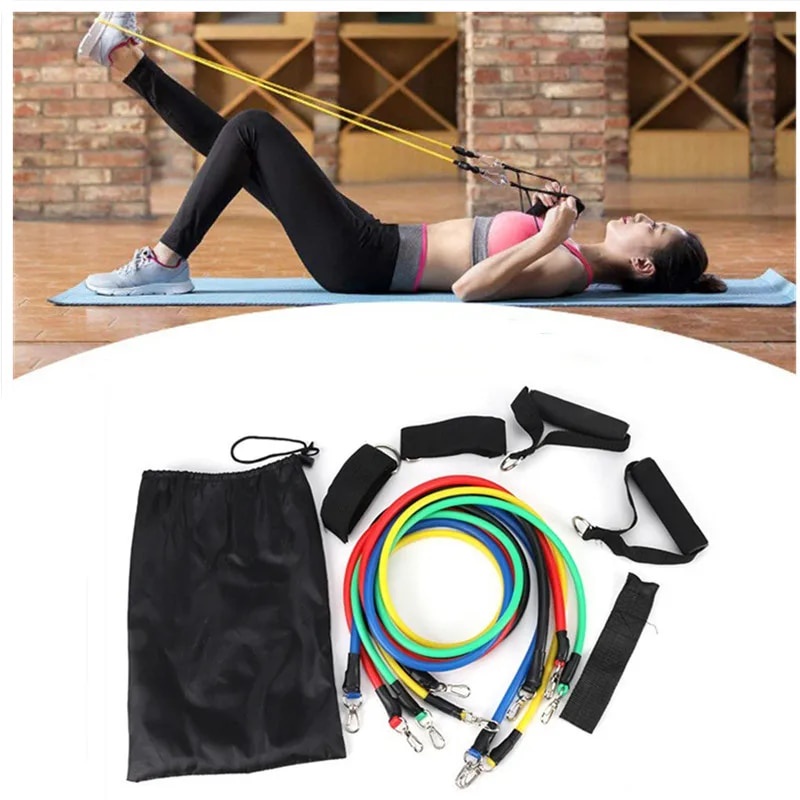 11pcs 100lb Exercise Yoga Tube Pull Rope Latex Resistance Bands Set Fitness Sport Rubber Elasti 9798