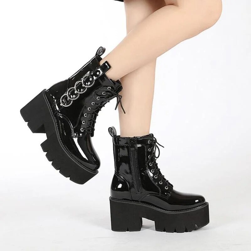 22I Demonia Fashion Metal Chain Platform Women Gothic Boots Punk shoes ...