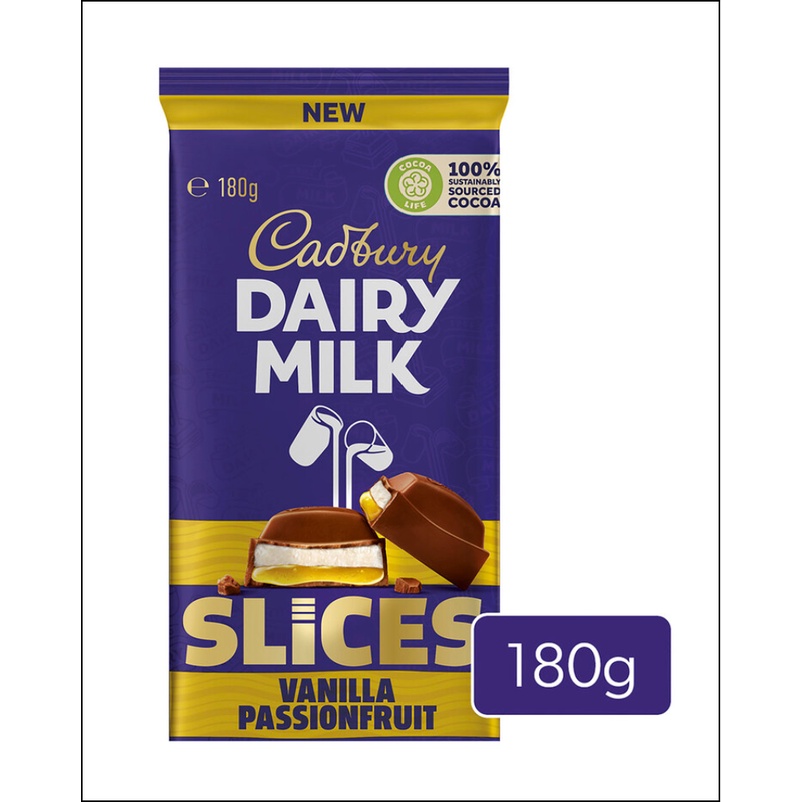 Cadbury Dairy Milk Slices Vanilla Passionfruit 180g Expiry Date ...