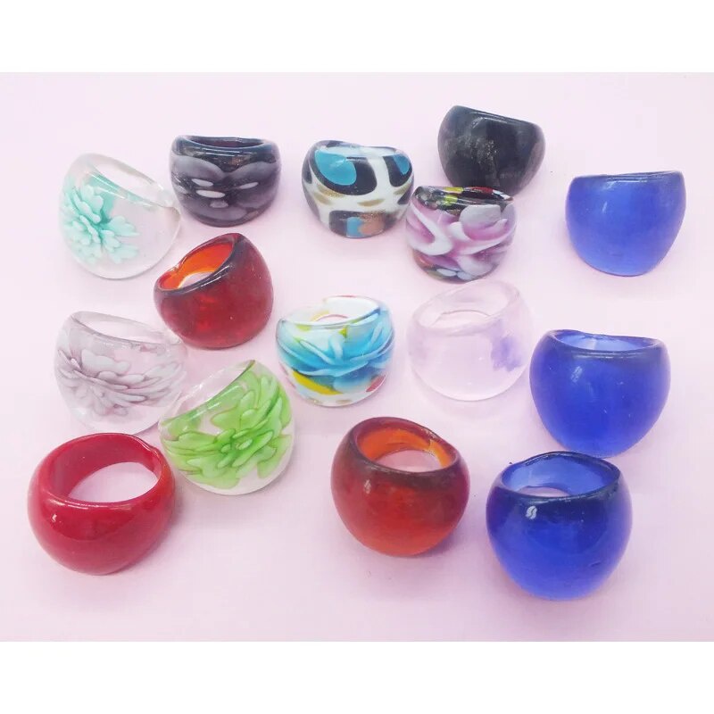 ⚖Wholesale 2Pcs Mix Color Lampwork Glass Murano Rings 16-19mm Band Ring ...