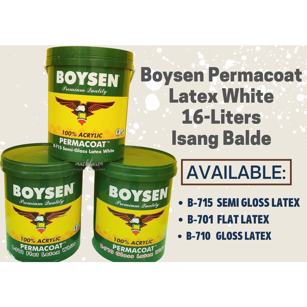 Boysen Permacoat Latex Pail 16L Liters Flat Latex B701 Gloss Latex B710 ...