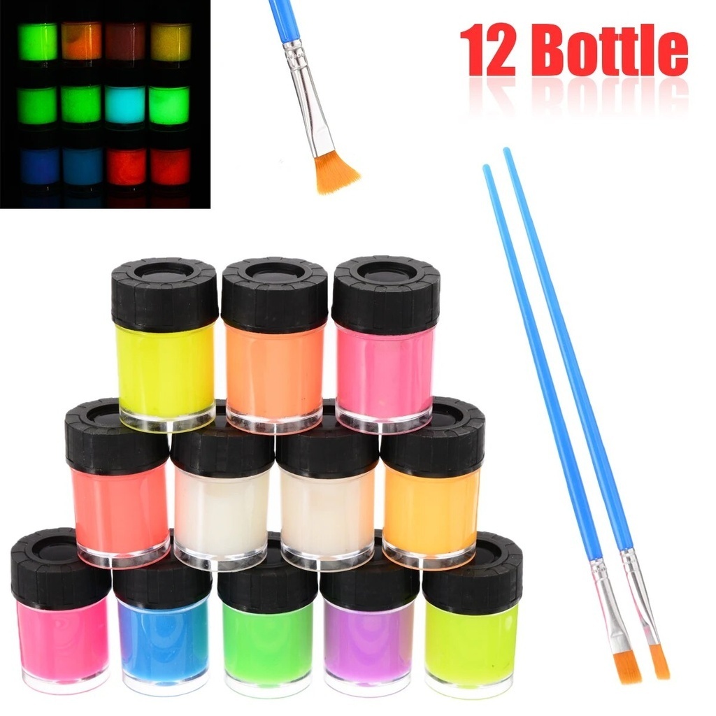 12pcs/set Neon Luminous Acrylic Paint 12 Bottle Fluorescent Paint Glow