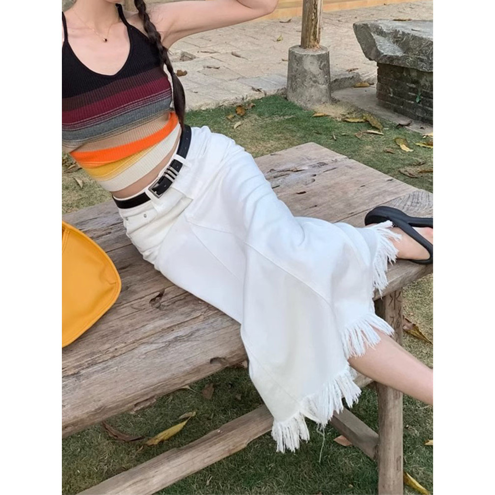 Riya high waist maong long skirt High Quality cool Girl's white